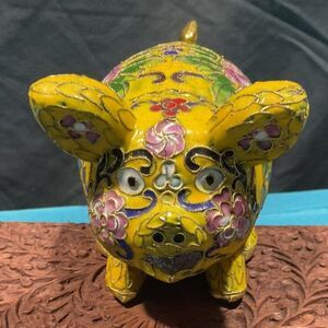 Vintage Cloisonne Floral Pig Figurine